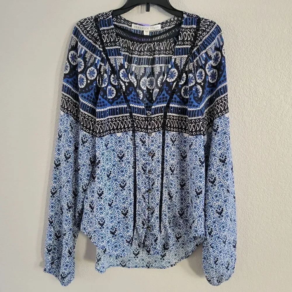 New Veronica Beard Crimson Silk Boho Blouse Top S